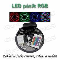 Vodeodolný svetelný LED pás RGB, 5m + zdroj + ovládač